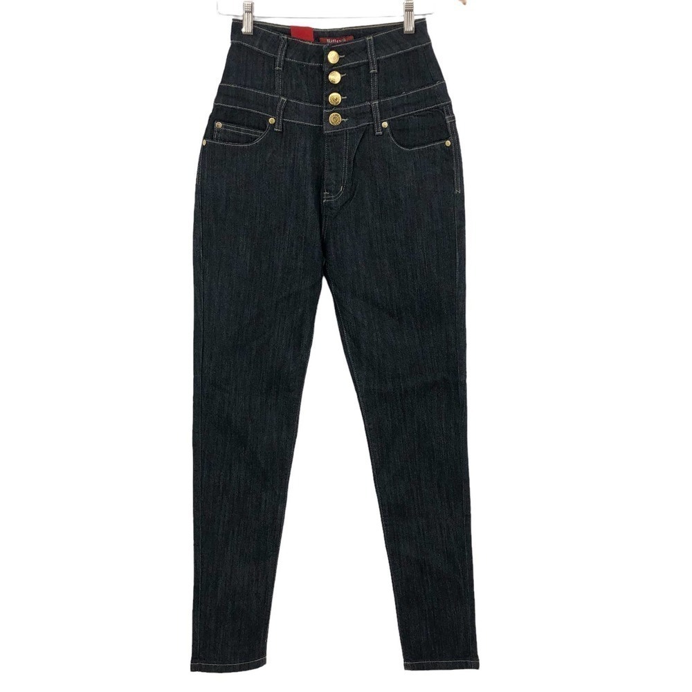 Riflessi Women's Skinny Jeans Size 7/8 Skinny Leg High Rise Button Fly Dark Wash